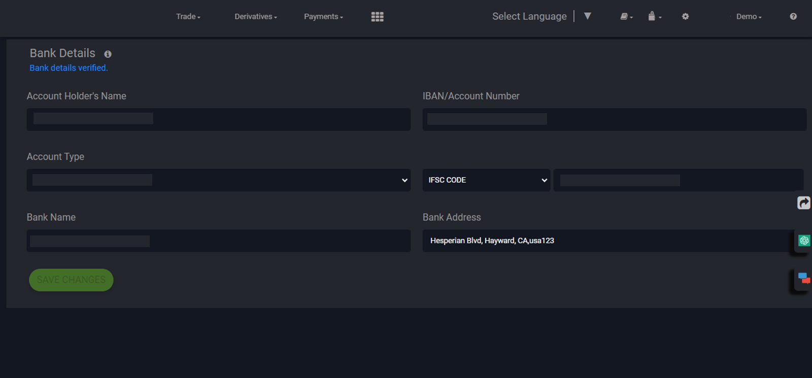 Bank Details